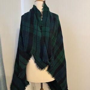 Green and Navy Plaid Shawl